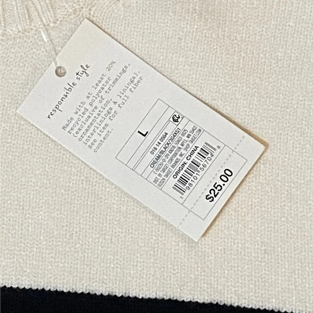 A New Day Women's Striped Crewneck Pullover Sweater Cream Black Large NWT - Picture 8 of 10